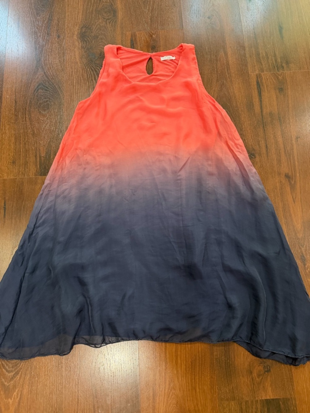 Beautiful coral and navy ombre swing dress silk viscose blend Sz S/M
